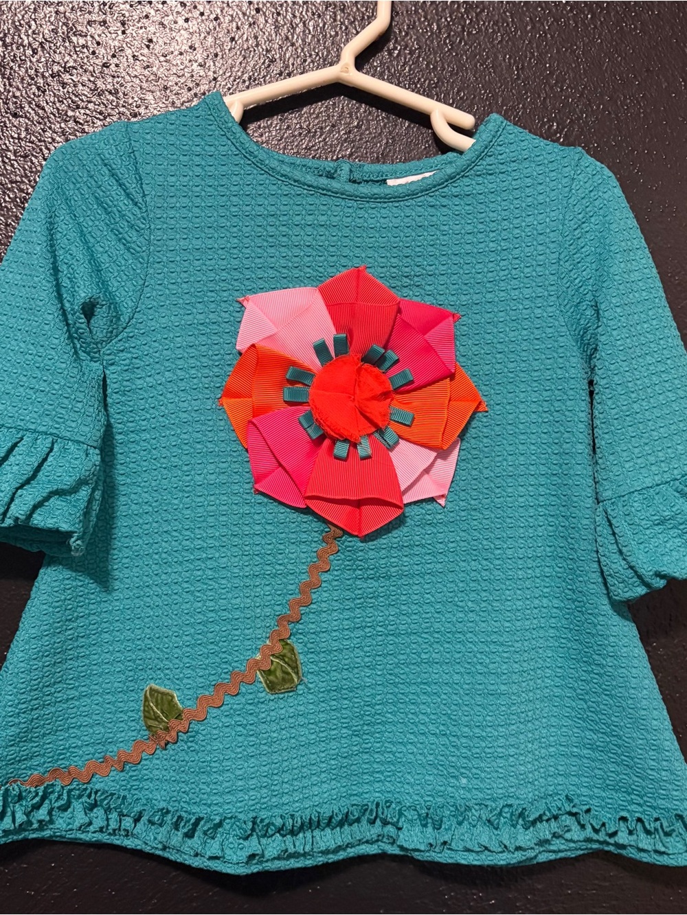 Emily Rose Girls Teal Flower Appliqué Top 2T